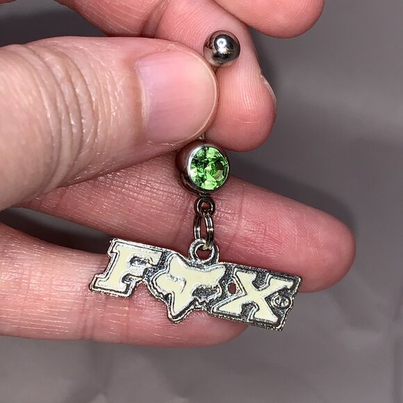 White and Green Fox Dangle Belly Ring - Picture 5 of 10